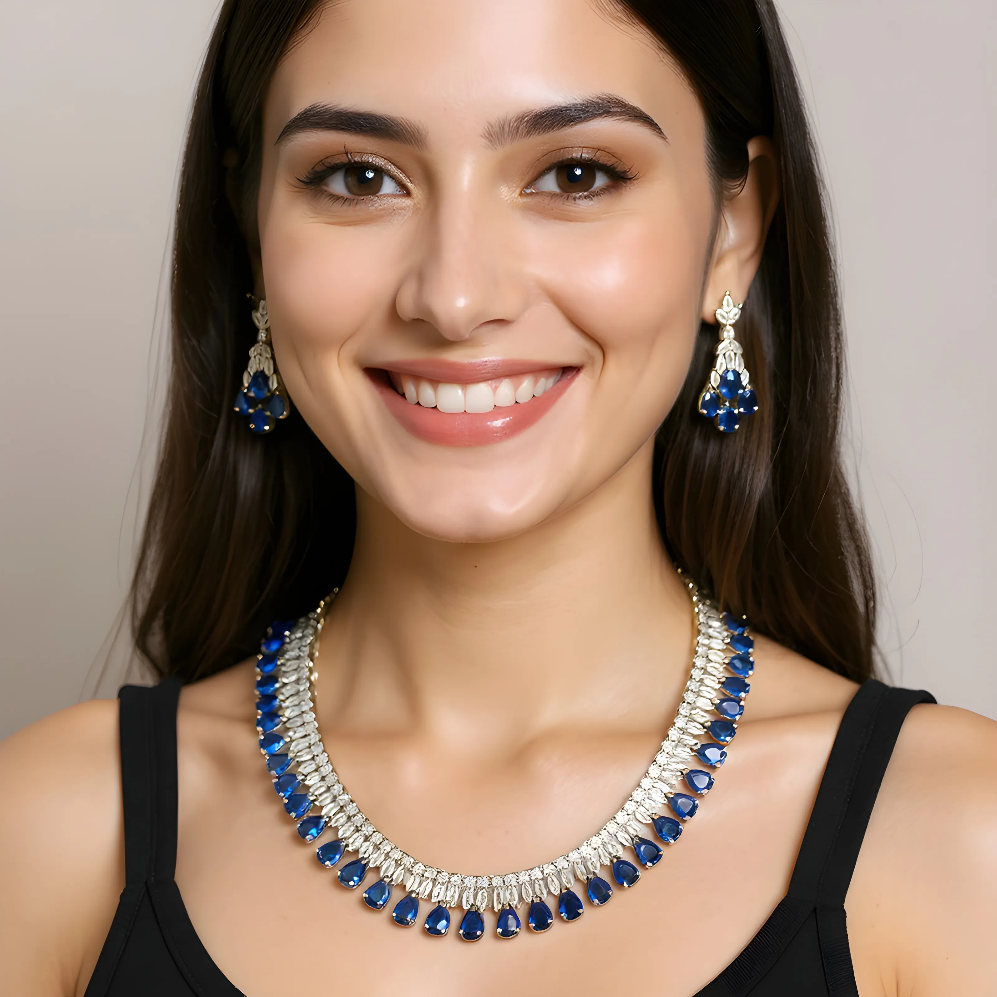 Blue Diamond Necklace Set view 2