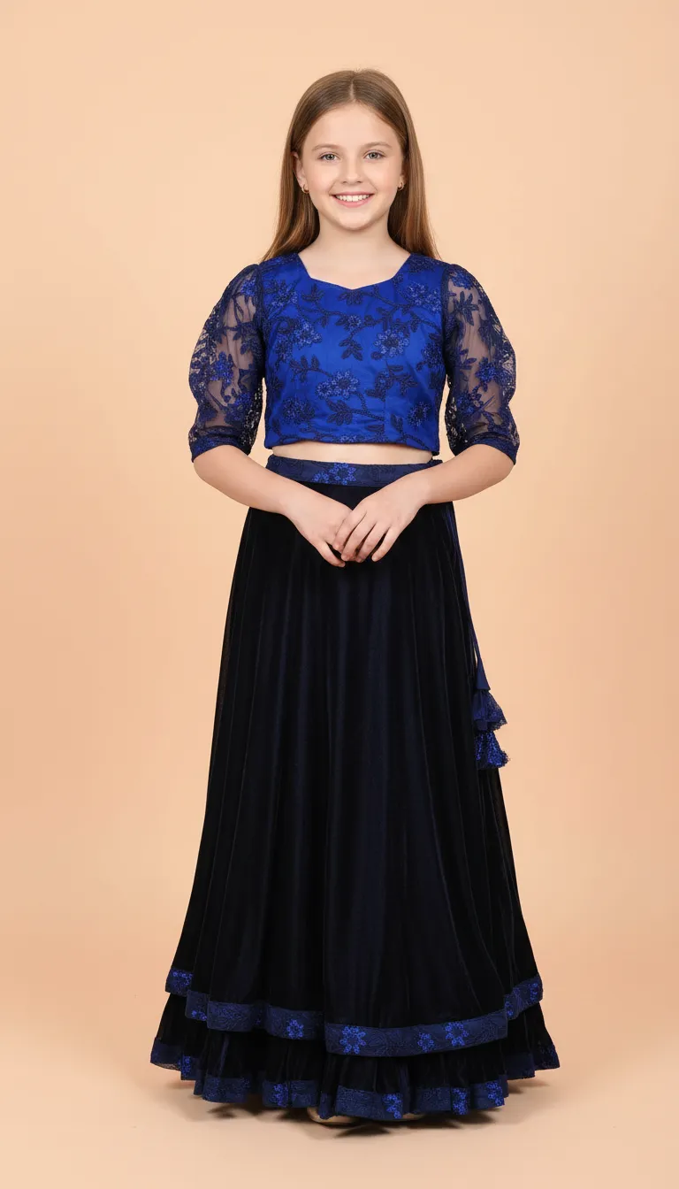 Navy Blue Velvet Lehenga Set Customisation