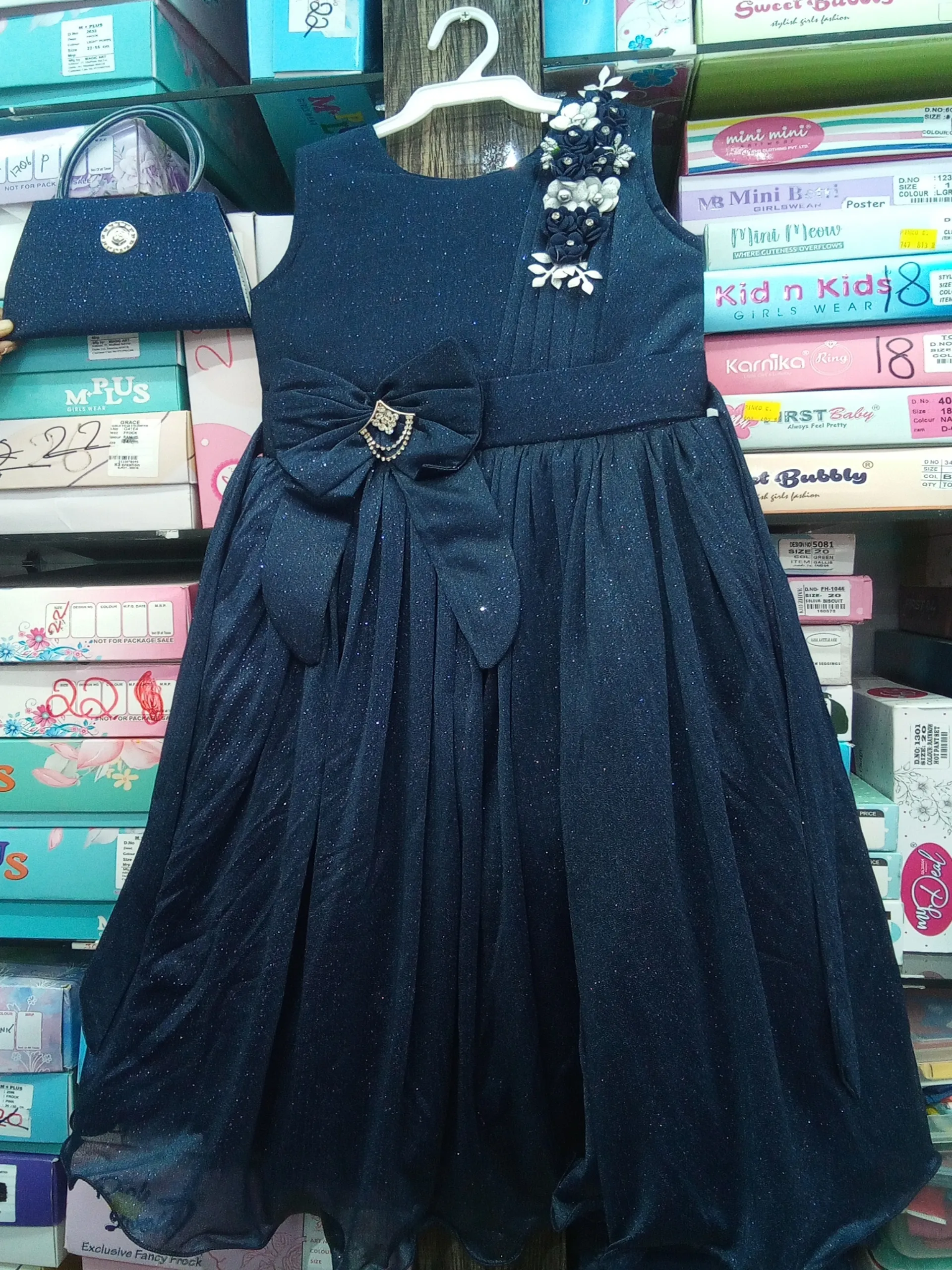 Girls Navy Blue Party Dress view 3