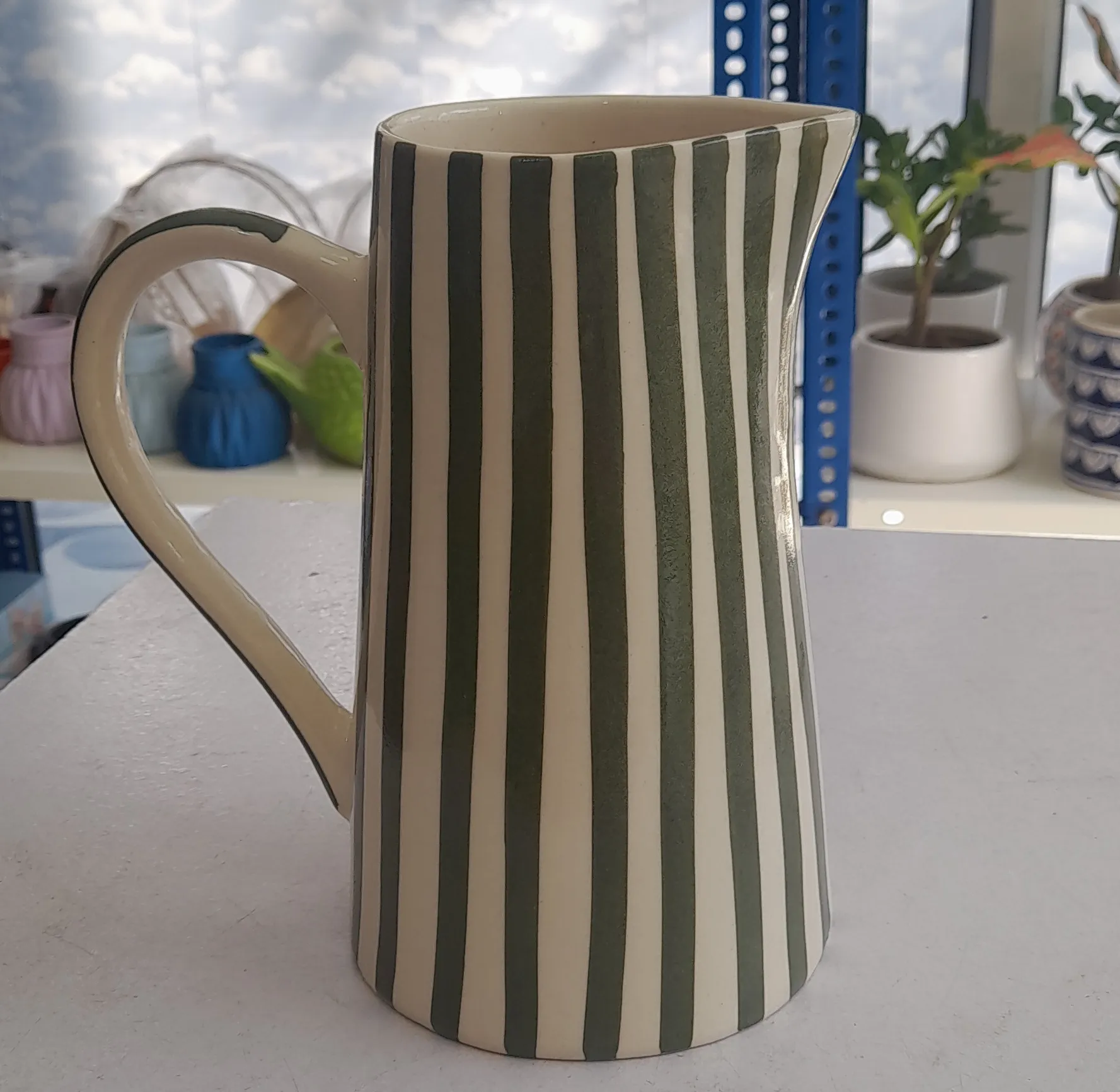 Striped Ceramic Pitcher Green view 2