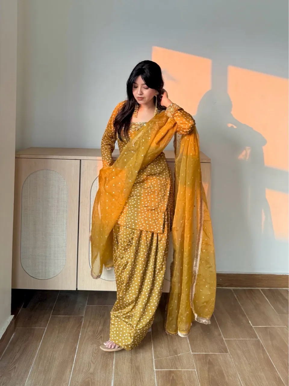 ‘Noor’ Farshi Salvar Set - Mustard view 2