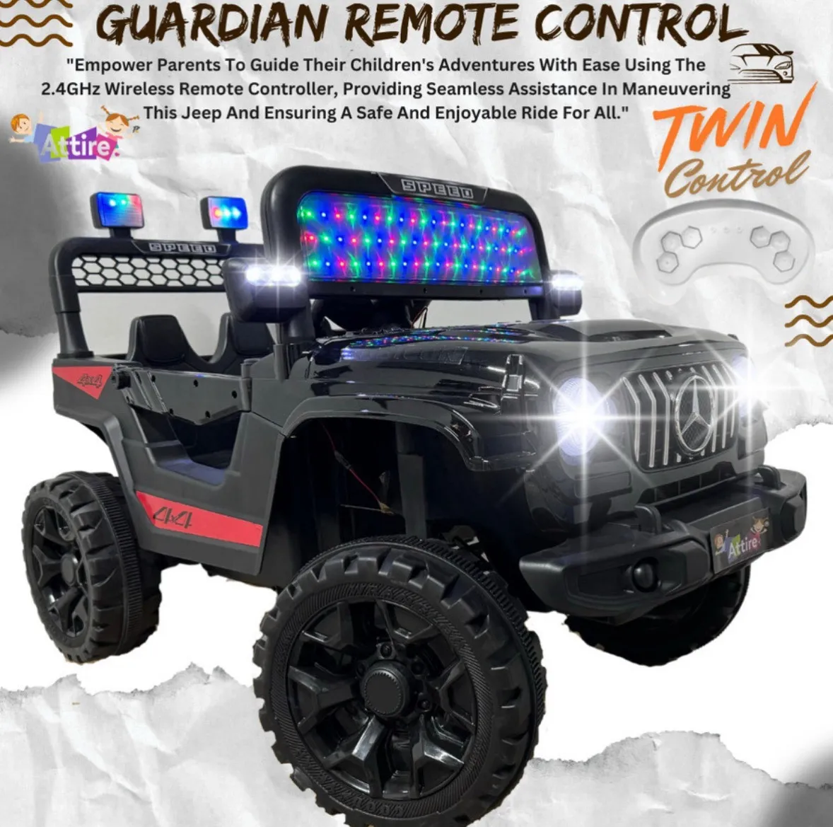 Black Mercedes Ride-On Jeep view 5