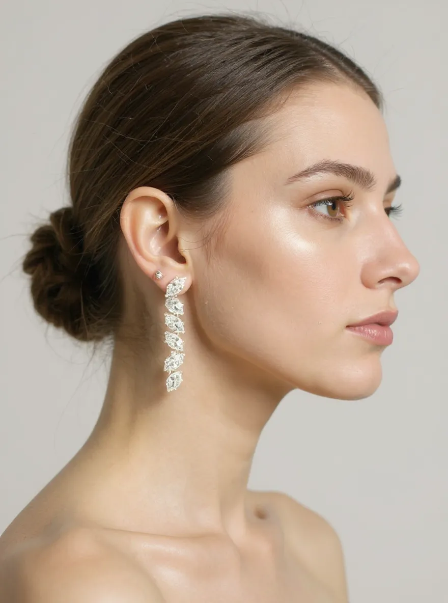 Diamond Leaf Cluster Earrings