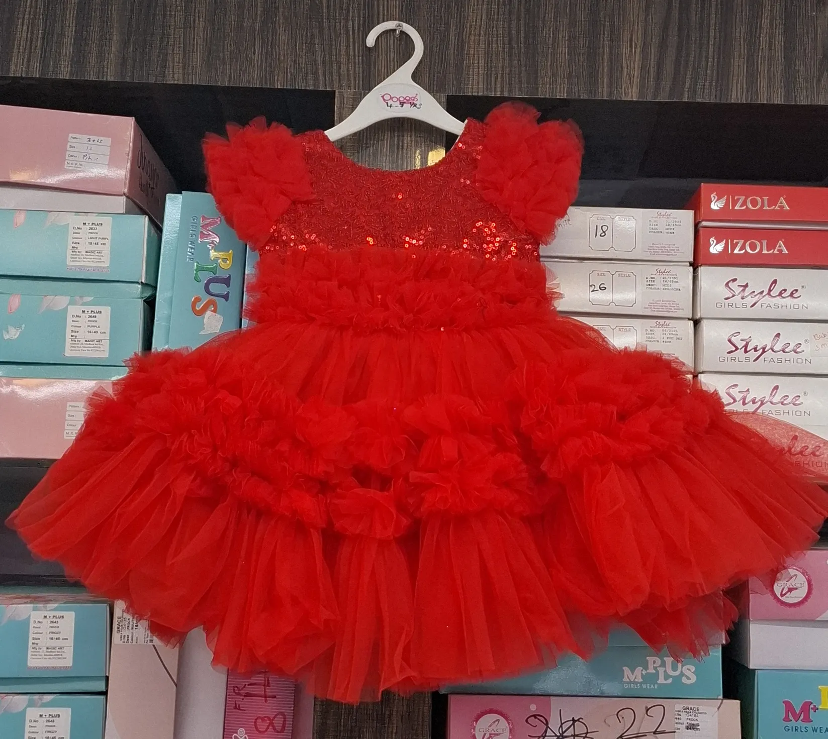 Party Wear Frock Red view 3