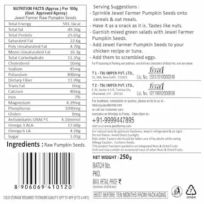 Jewel Farmer Raw Pumpkin Seeds 250 g view 3