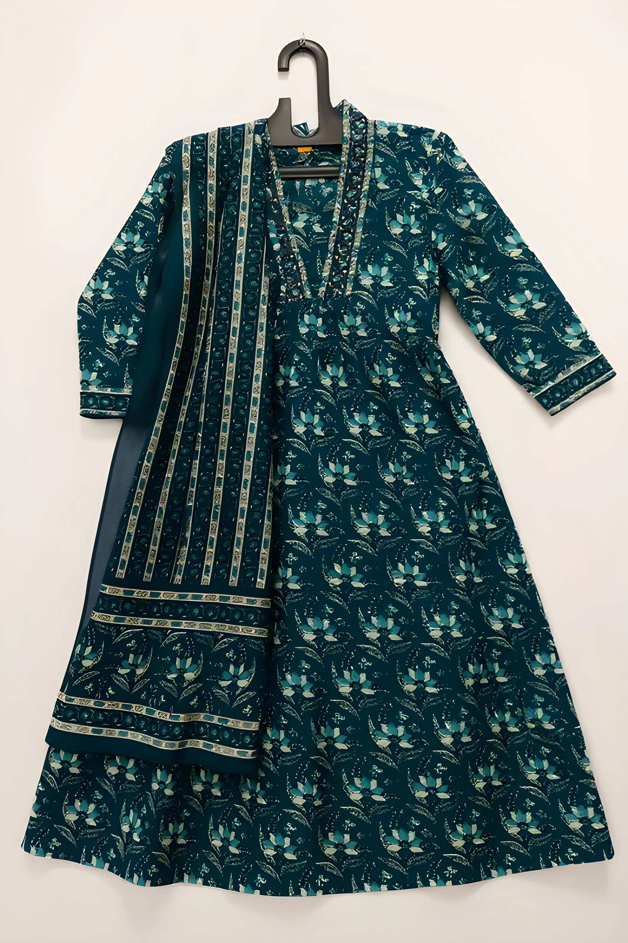 Teal Printed Kurta Set view 2