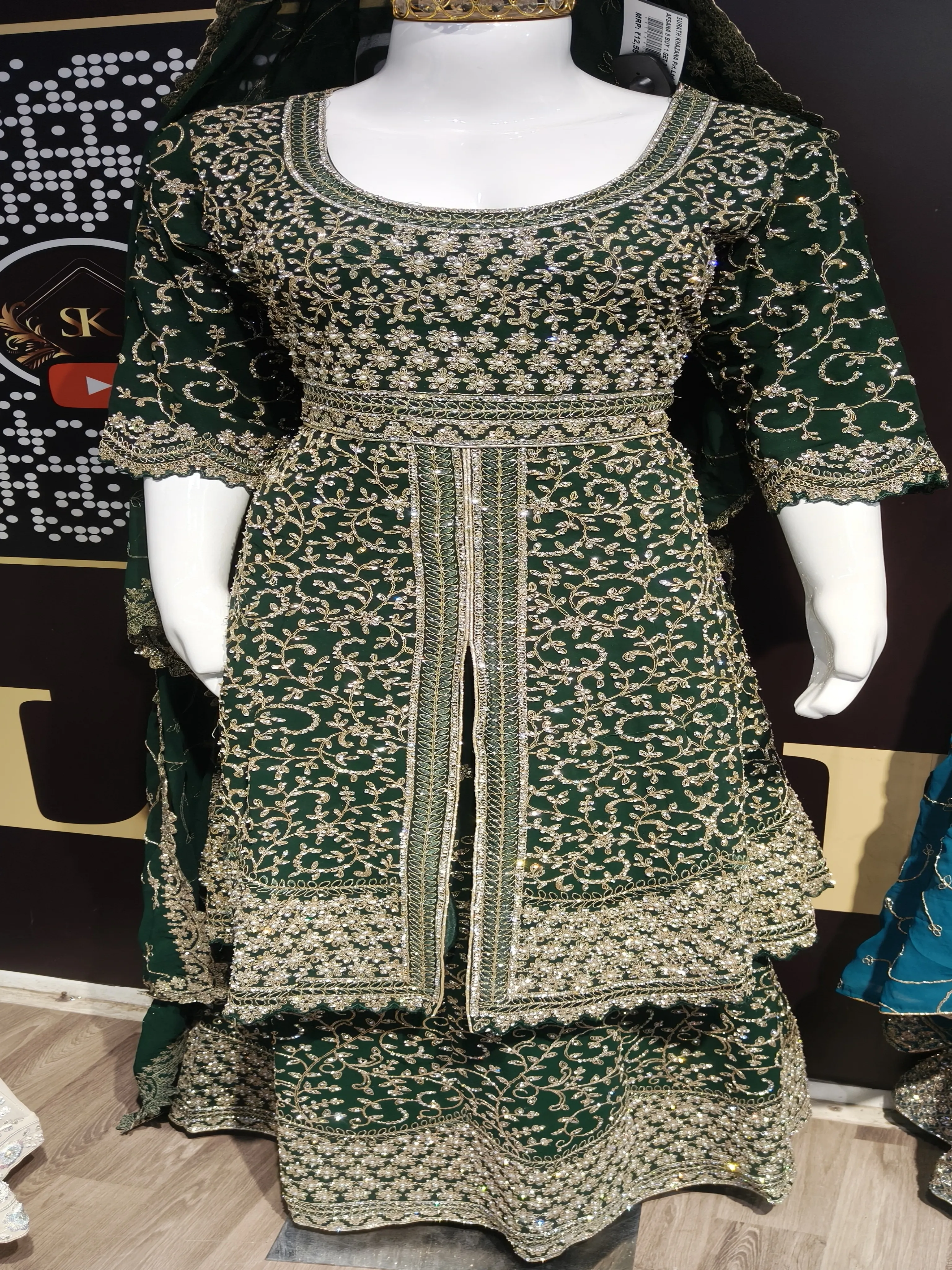 Embroidered Green Lehenga view 2