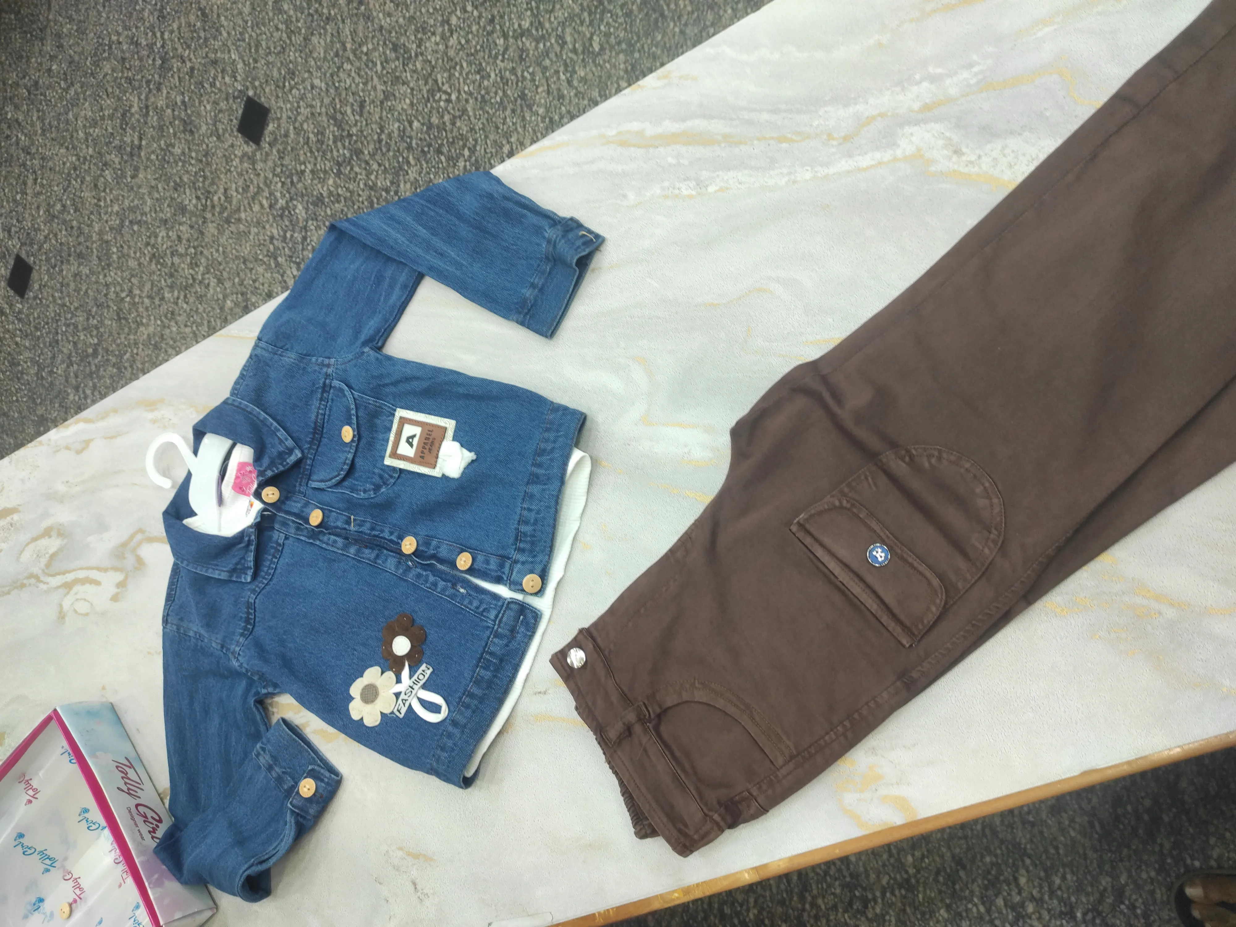 Denim Jacket and Brown Trousers Set view 2