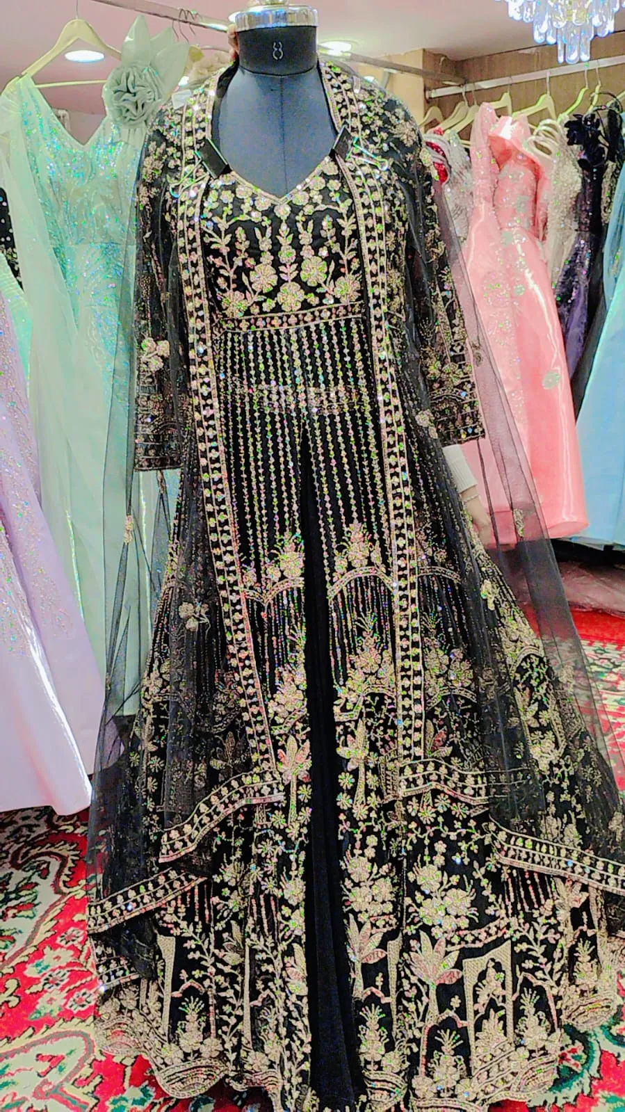 Embroidered Black Gown view 2