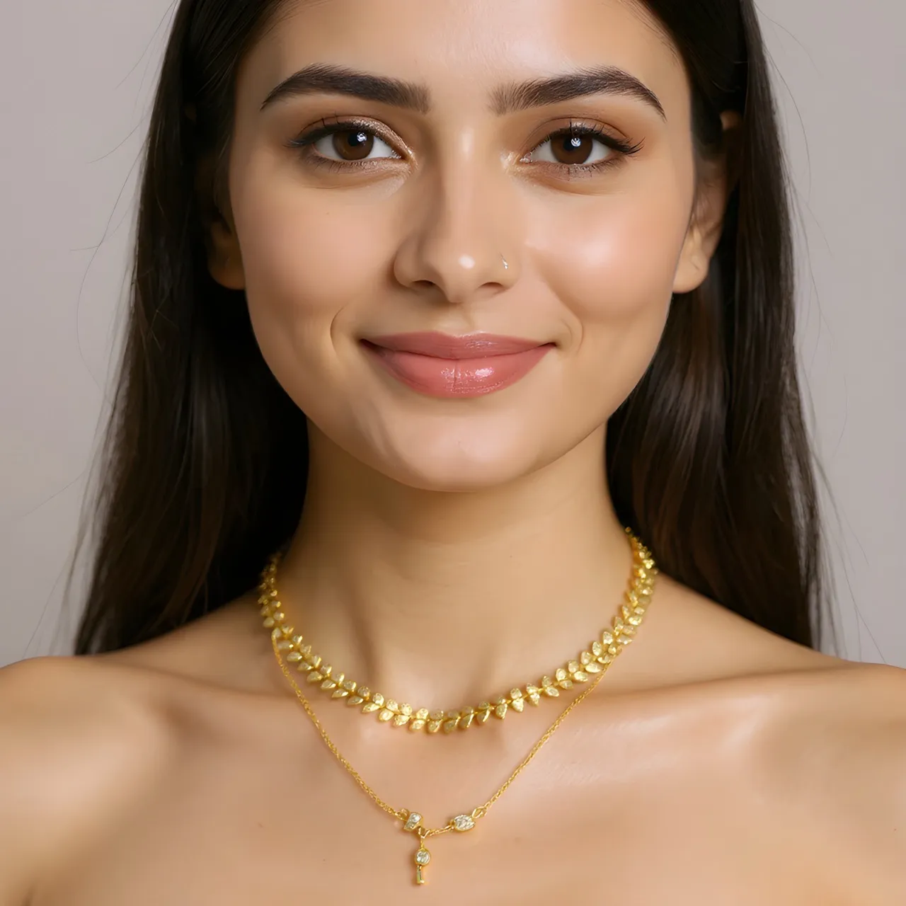Gold Leaf Necklace Set view 2