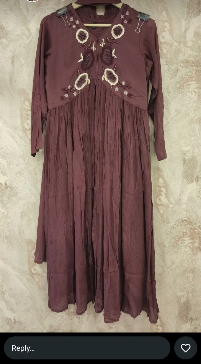 Embroidered Maroon Maxi Dress view 2