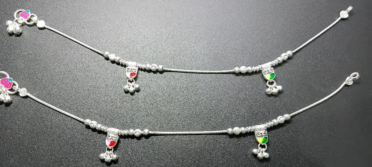 Silver Anklets with Colorful Charms (AVAL-57) view 2