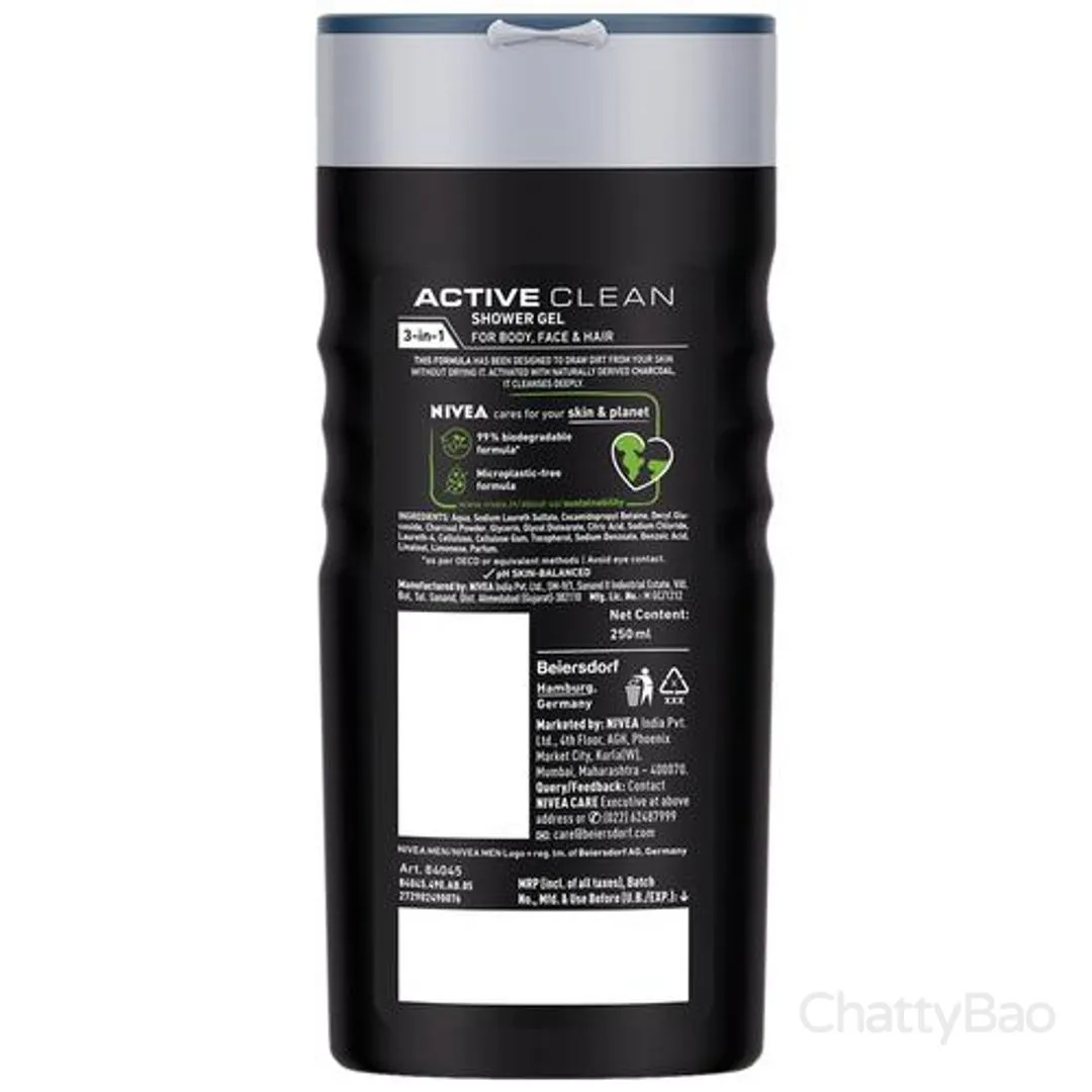 NIVEA Men Active Clean Shower Gel - With Active Charcoal 250 ml view 2