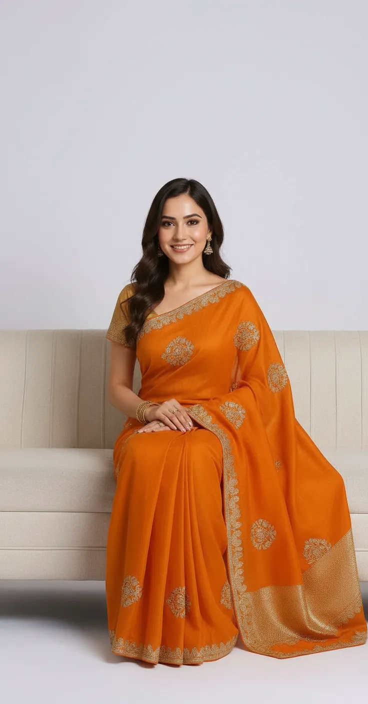 Elegant Embroidered Saree with Golden Border – Available in Multiple Colours view 7
