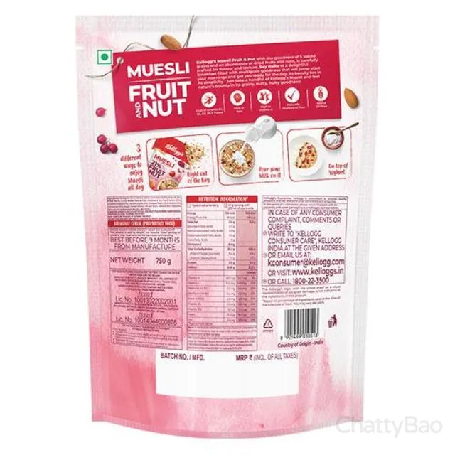 Kelloggs Muesli Breakfast - With 21% Fruit, Nut & Seeds 750 g view 2
