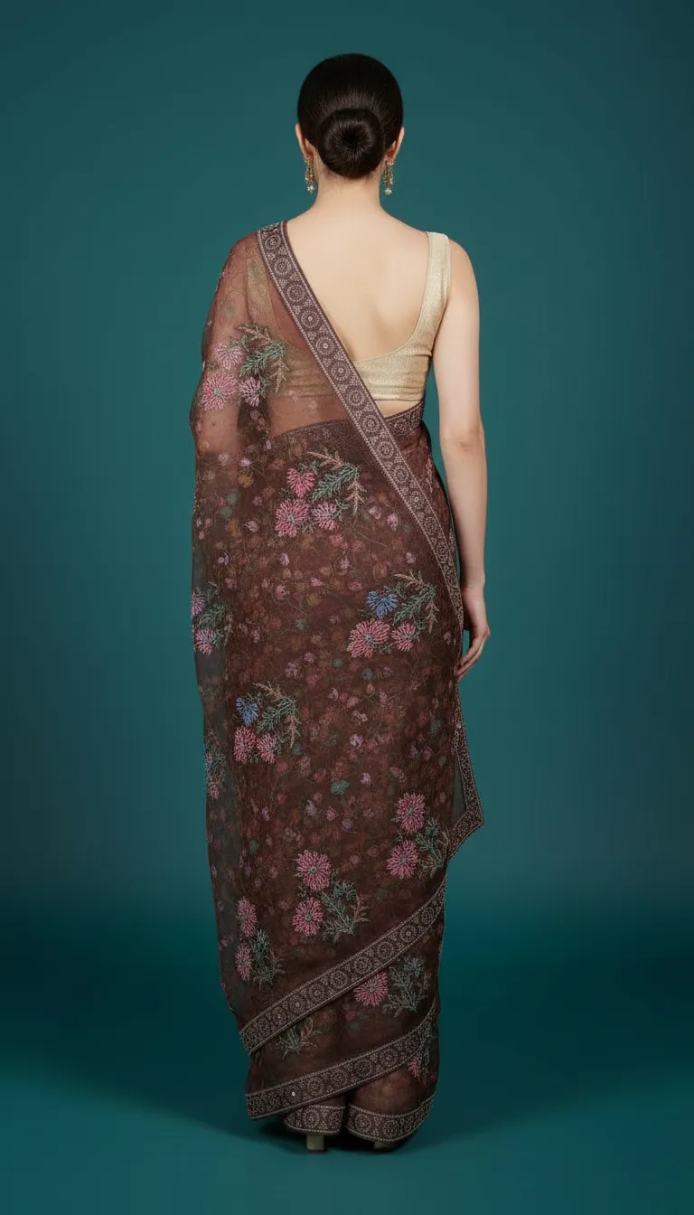 Embroidered Flower Saree view 2