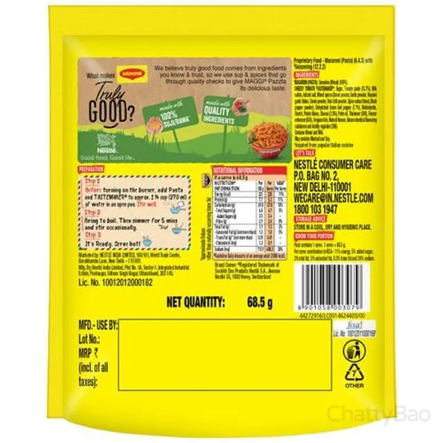 Maggi Pazzta Cheese Tomato Twist - 100% Suji/ Rawa 68.5 g view 2