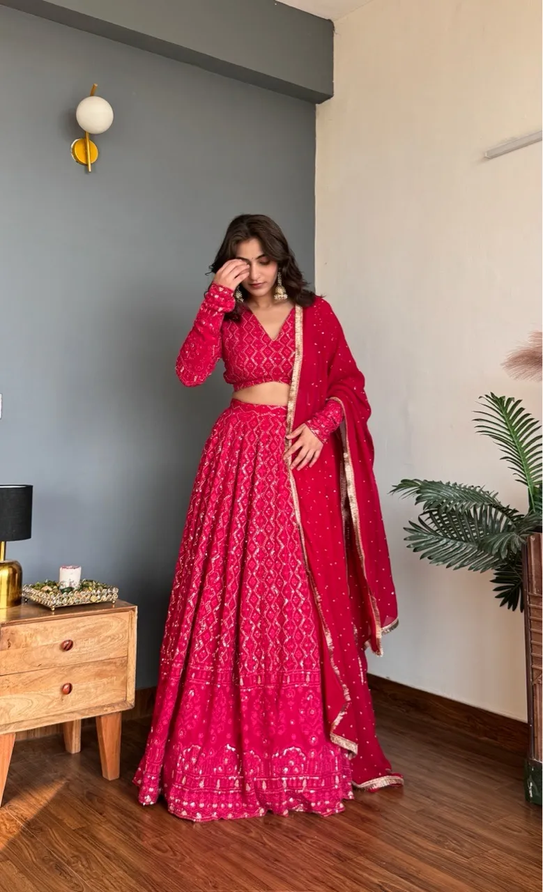 Pink Chikankari Lehenga view 3