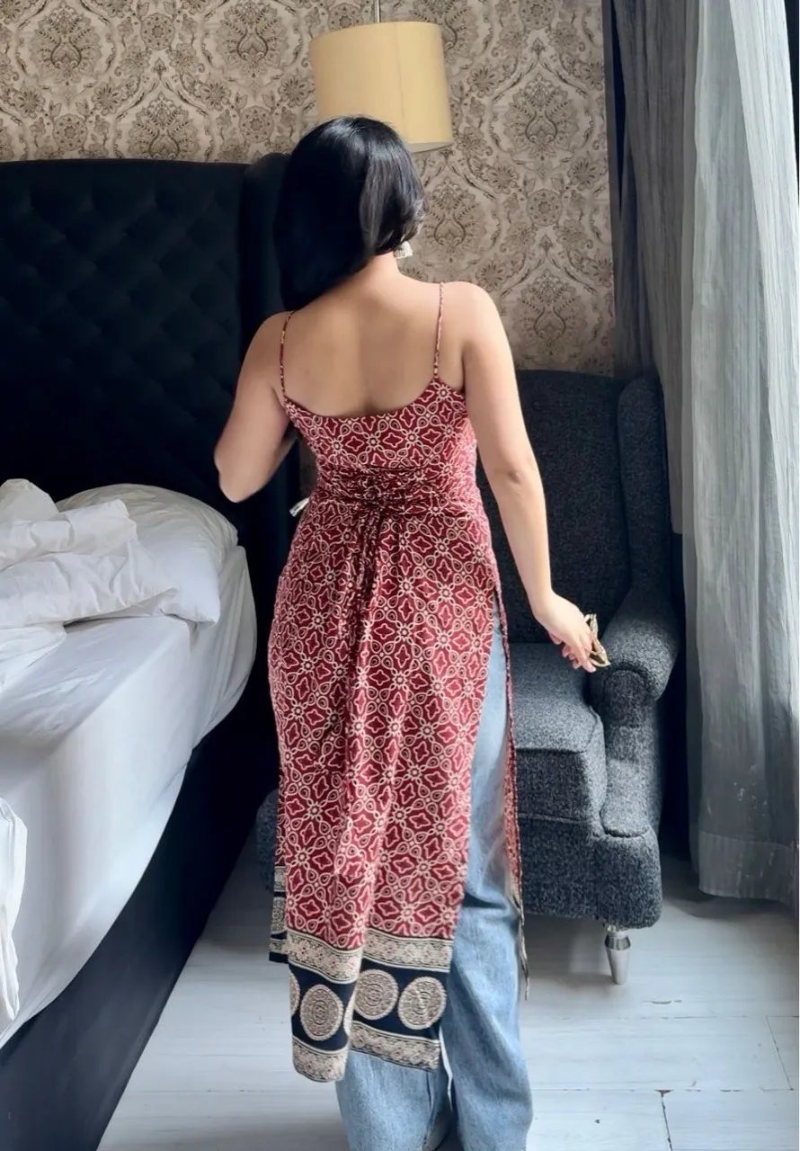 Maroon Ajrak Print Corset Kurti view 4