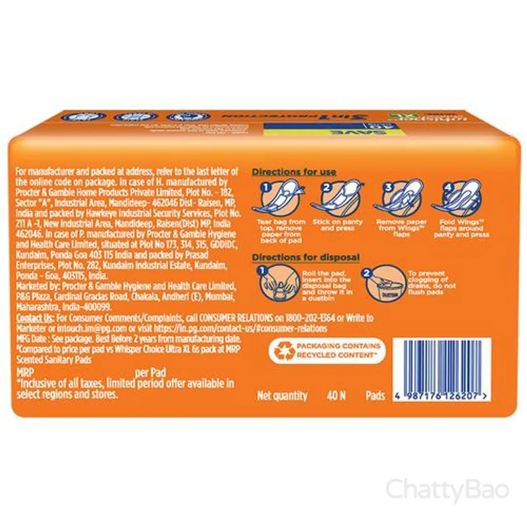 Whisper Choice Ultra XL Sanitary Pads 40 Pieces view 3