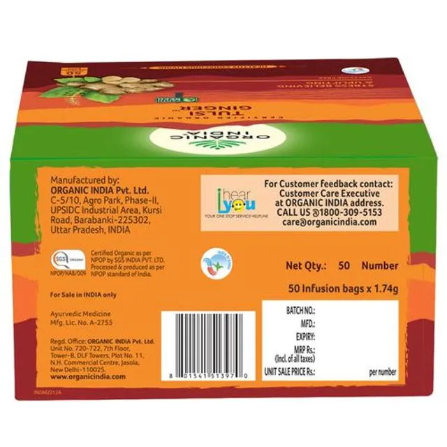 Organic India Tulsi Ginger Tea 50 Tea Bags view 2