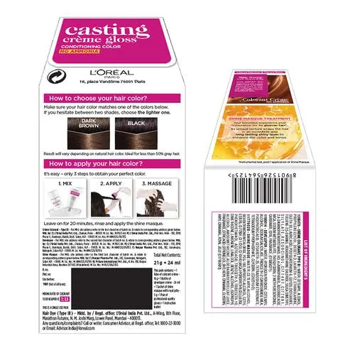 Loreal Paris Casting Creme Gloss Hair Colour 400 Dark Brown 45 g view 2
