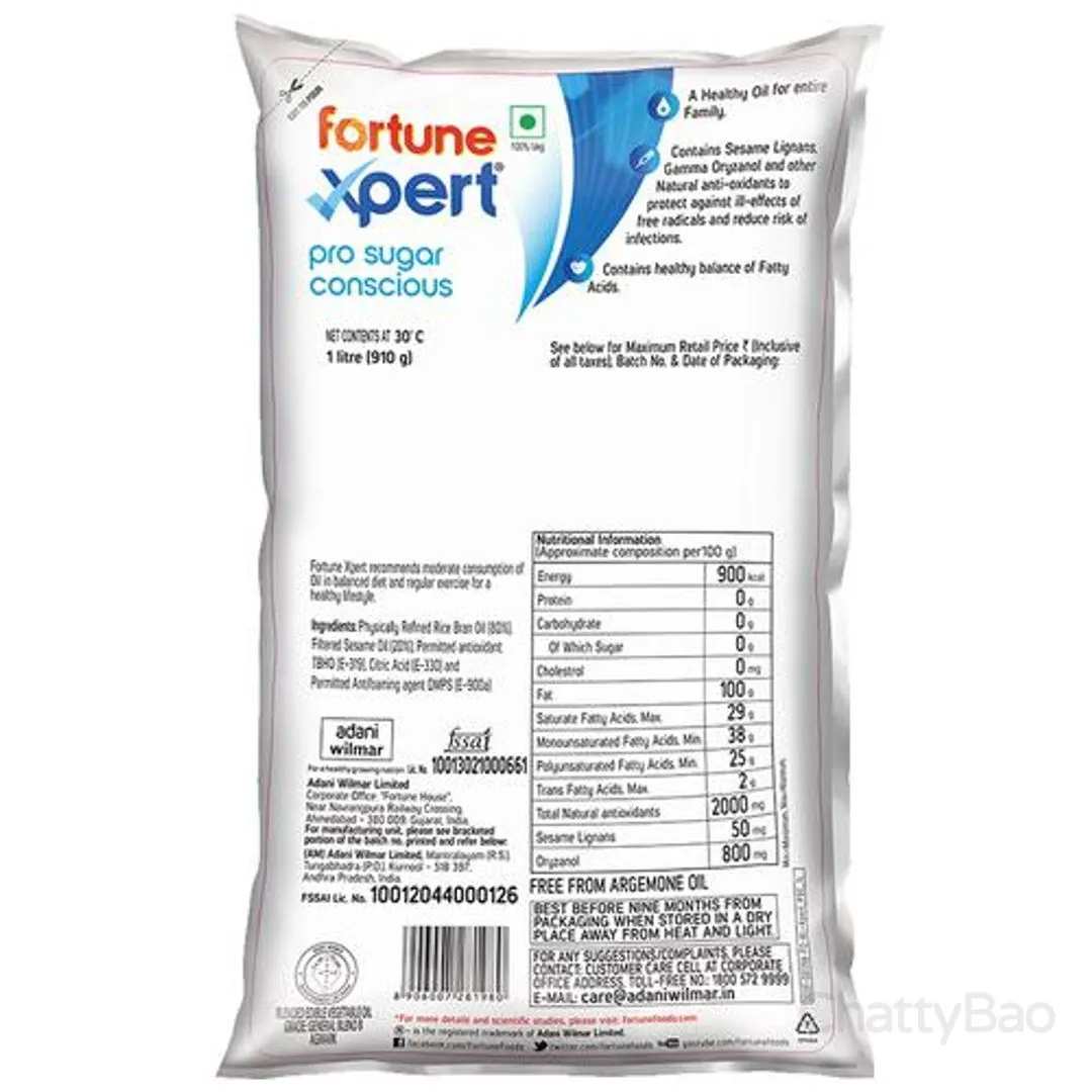 Fortune Xpert Pro Sugar Conscious Edible Oil Pouch 1 L view 2