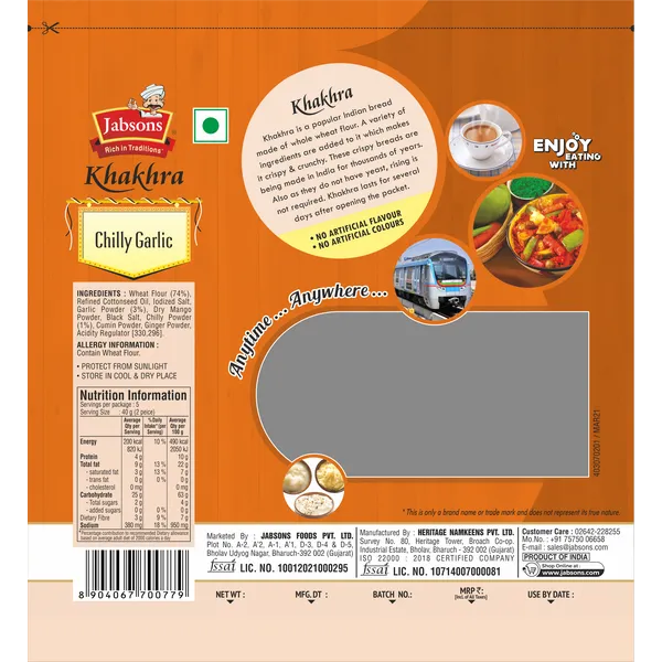 Jabsons Chilli Garlic Khakhra 180 g view 2