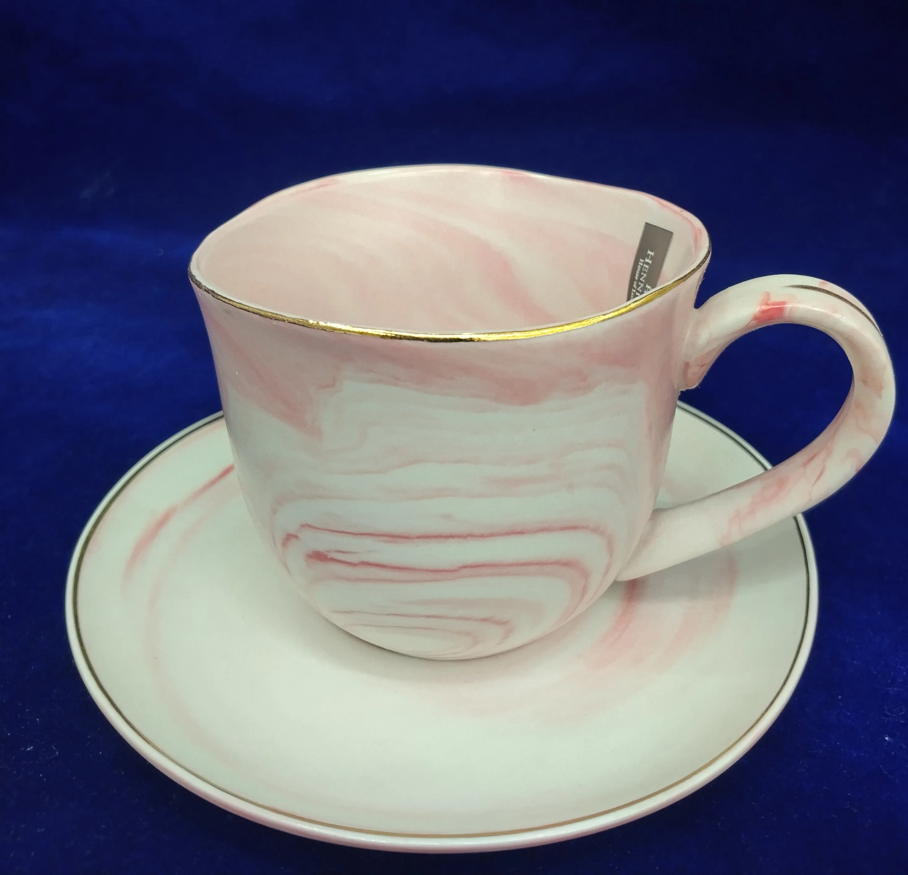 Marble Ceramic Cup and Saucer Pink view 2