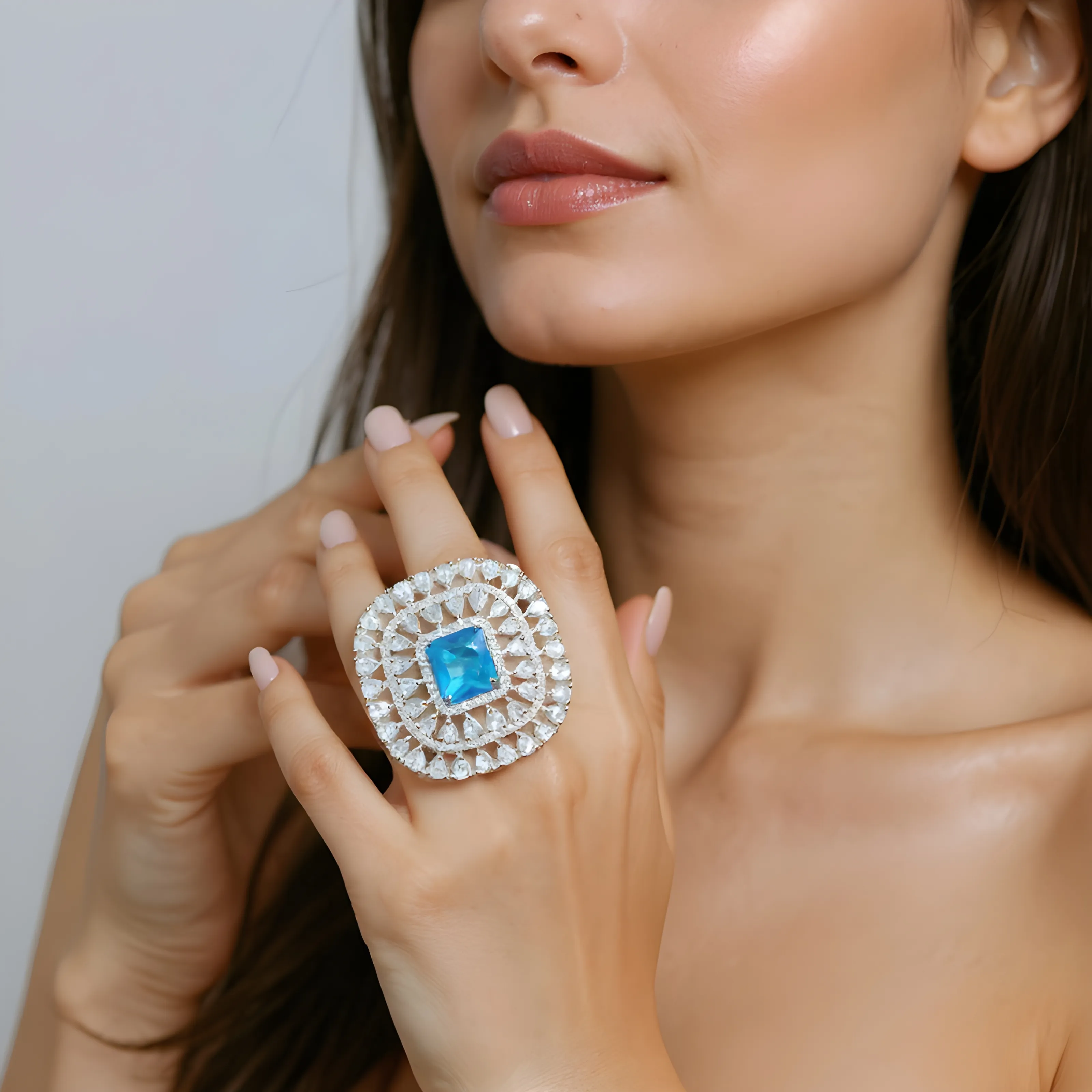 Blue Gemstone Embedded Ring view 2