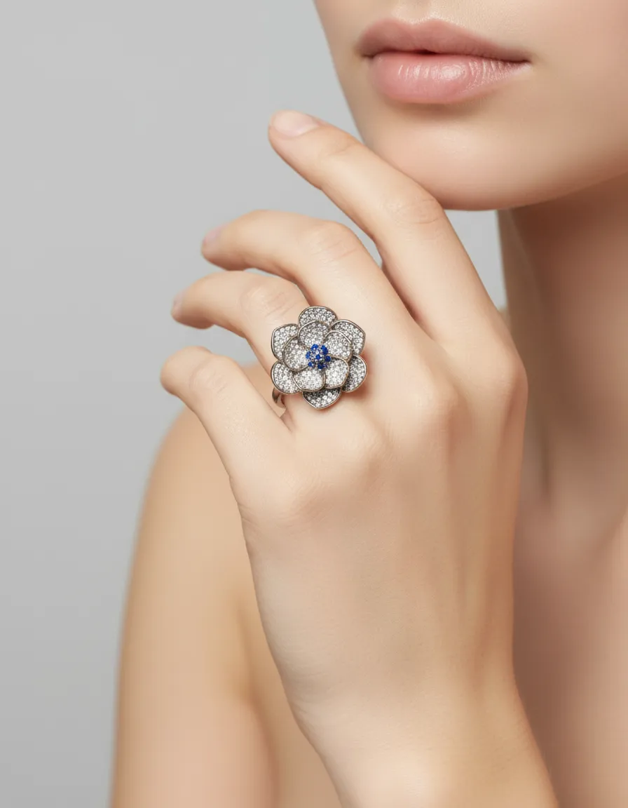 Diamond Look Silver Ring 1 view 2