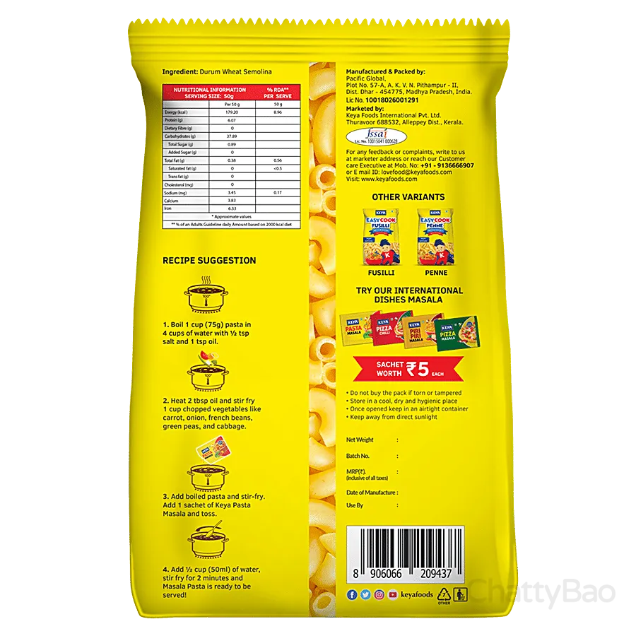 Keya Elbow Macaroni Pasta - Durum Wheat 400 g view 2