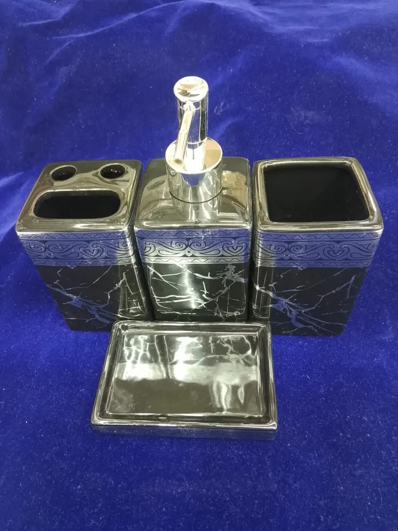 Marble-Patterned Bathroom Accessory Set view 2