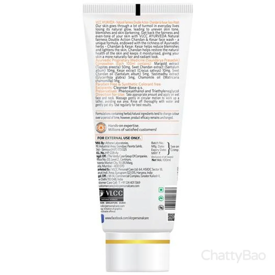 VLCC Ayurveda Natural Fairness Face Wash - Chandan & Kesar 100 ml view 2