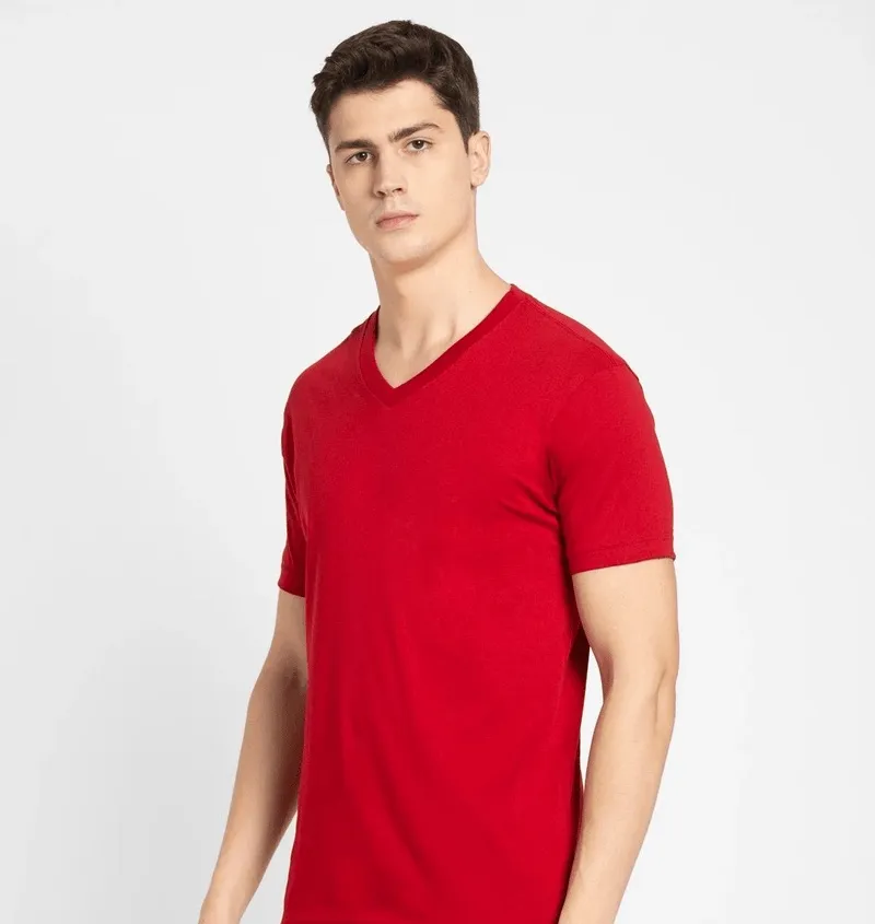 Jockey T-Shirt V Neck Half Sleeve Red view 2