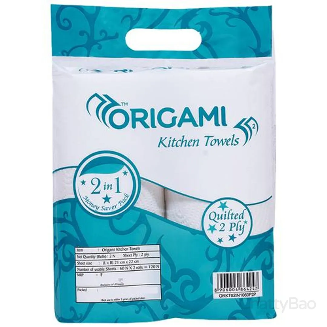 Origami 2 Ply Kitchen Towels 60 Pulls (Pack of 2) view 2