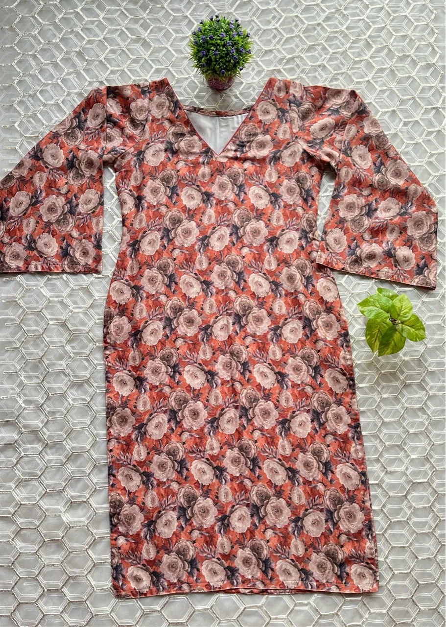 Brown Long Floral Woolen Kurti view 2