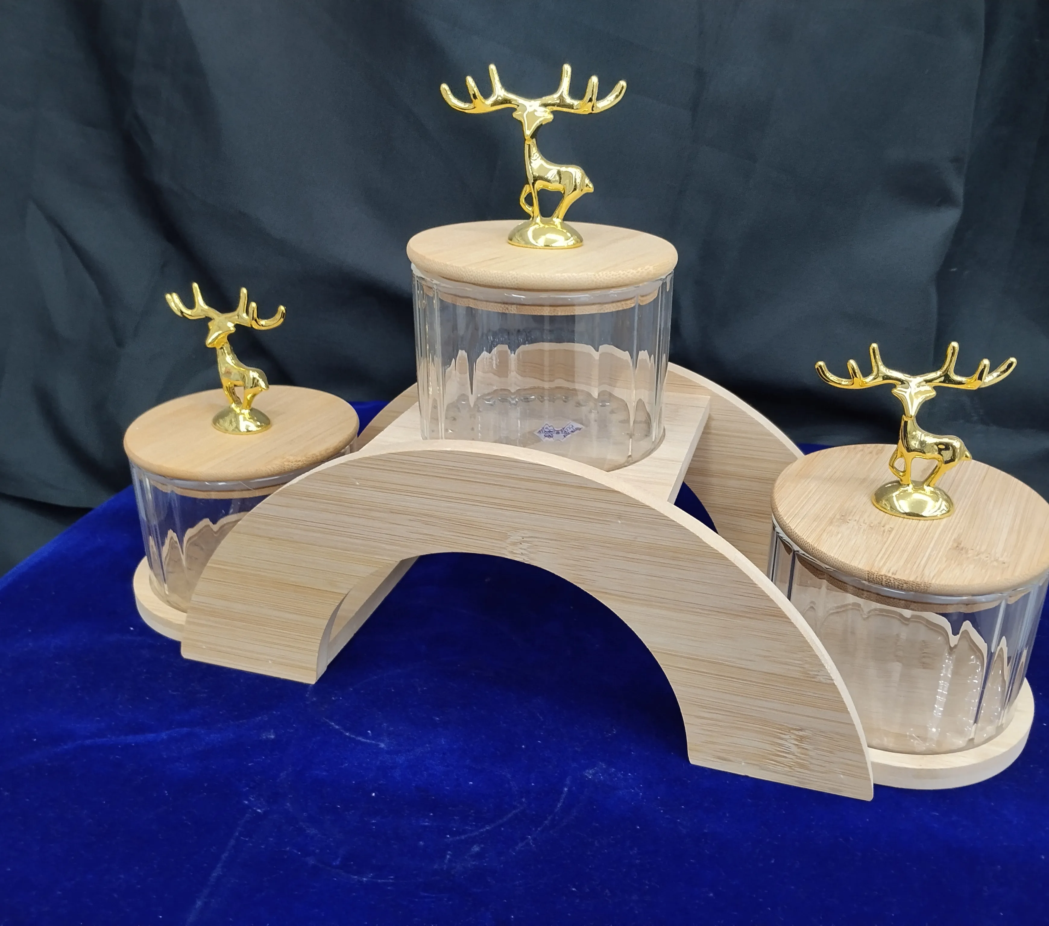 Elegant Glass Canisters with Gold Deer Handles view 2