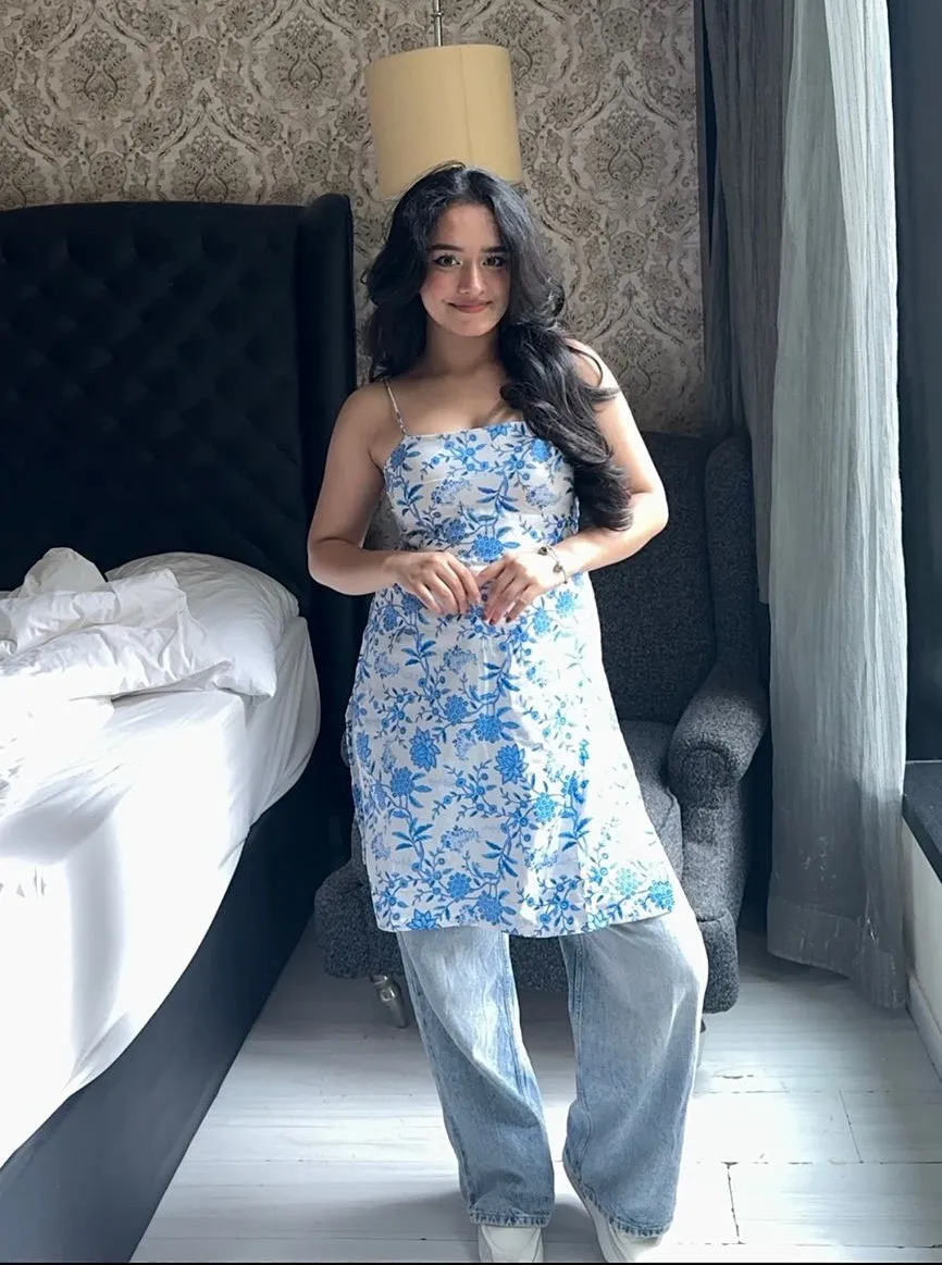 Blue Floral Tie-Up kurti view 4