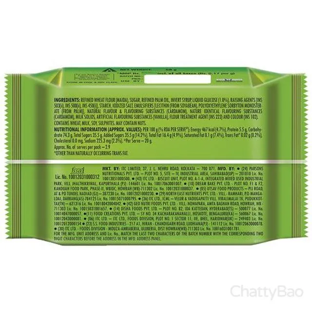 Sunfeast Bounce Biscuits - Elaichi Creme Cookies 58 g view 2