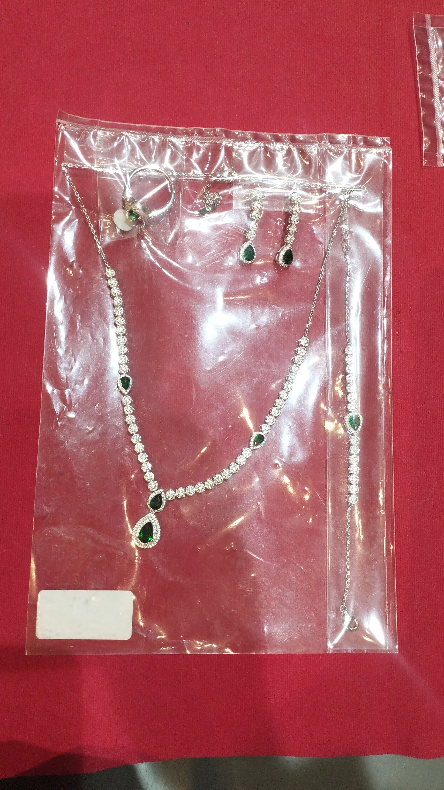 Silver Necklace Set with Green Accents view 2
