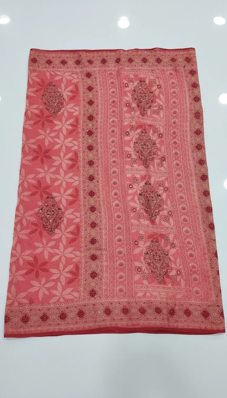 Embroidered Pink Dupatta view 2