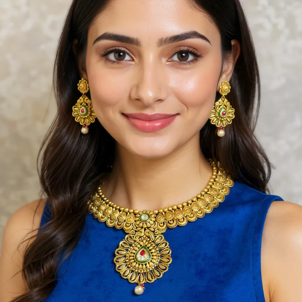 Traditional Gold Necklace Set view 2