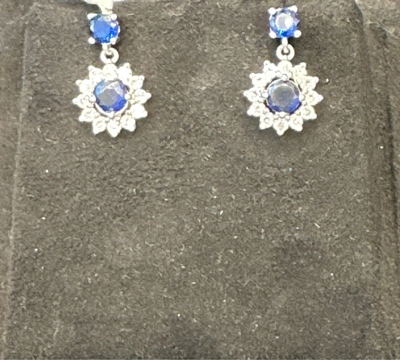 Blue Sapphire Floral Earrings view 2