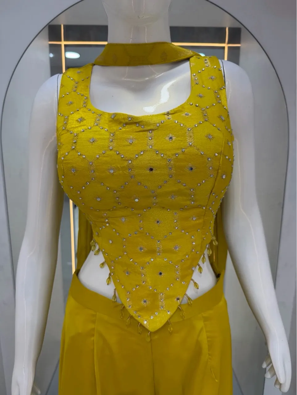 Embellished Yellow Indo Western view 4