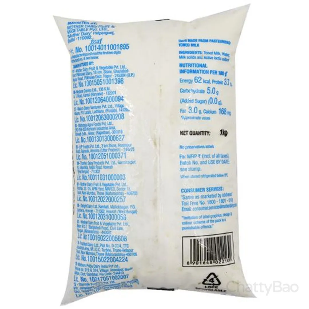 Mother Dairy Classic Dahi (Curd) Pouch 1 L view 2