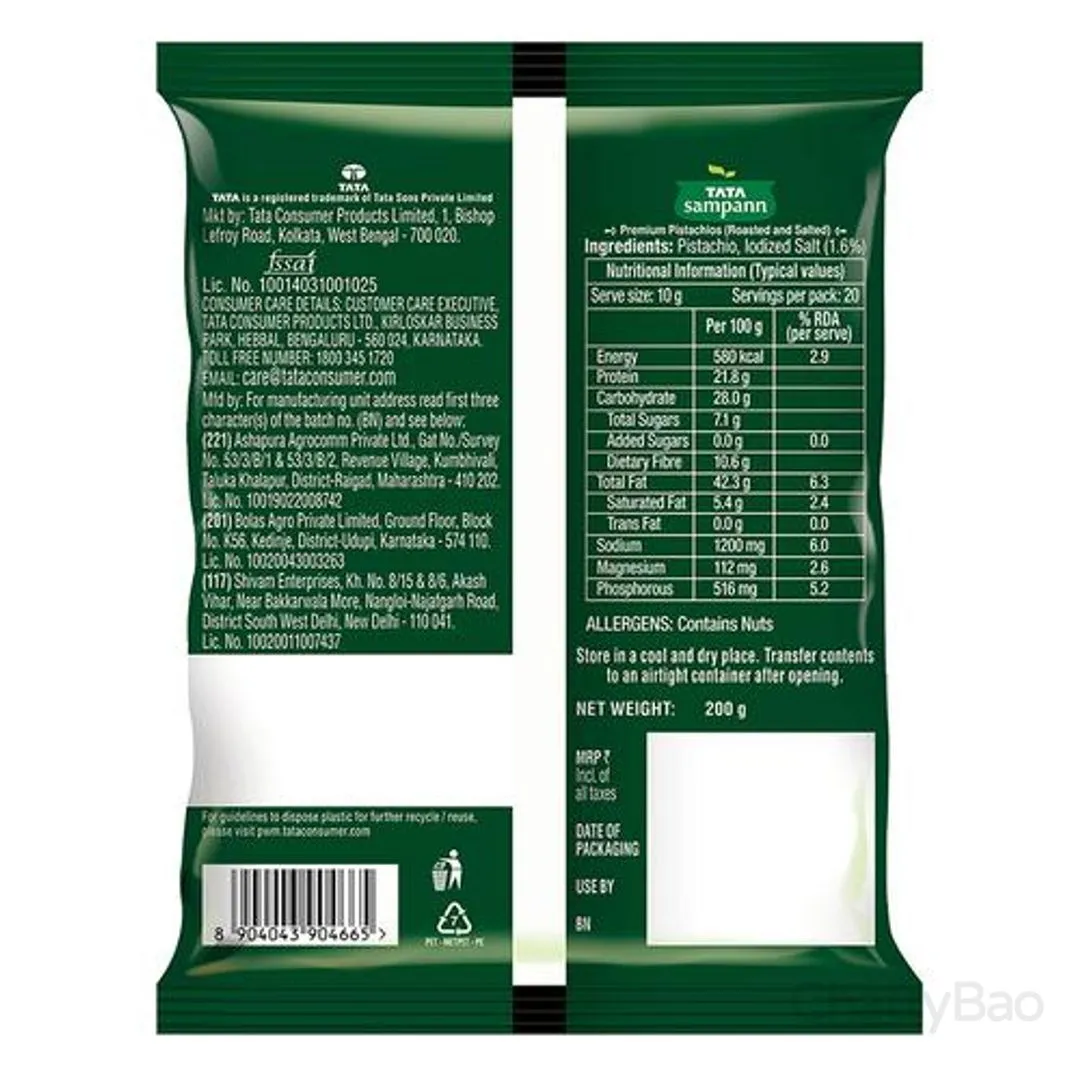 Tata Sampann Premium Pistachios Roasted & Salted 200 g view 2