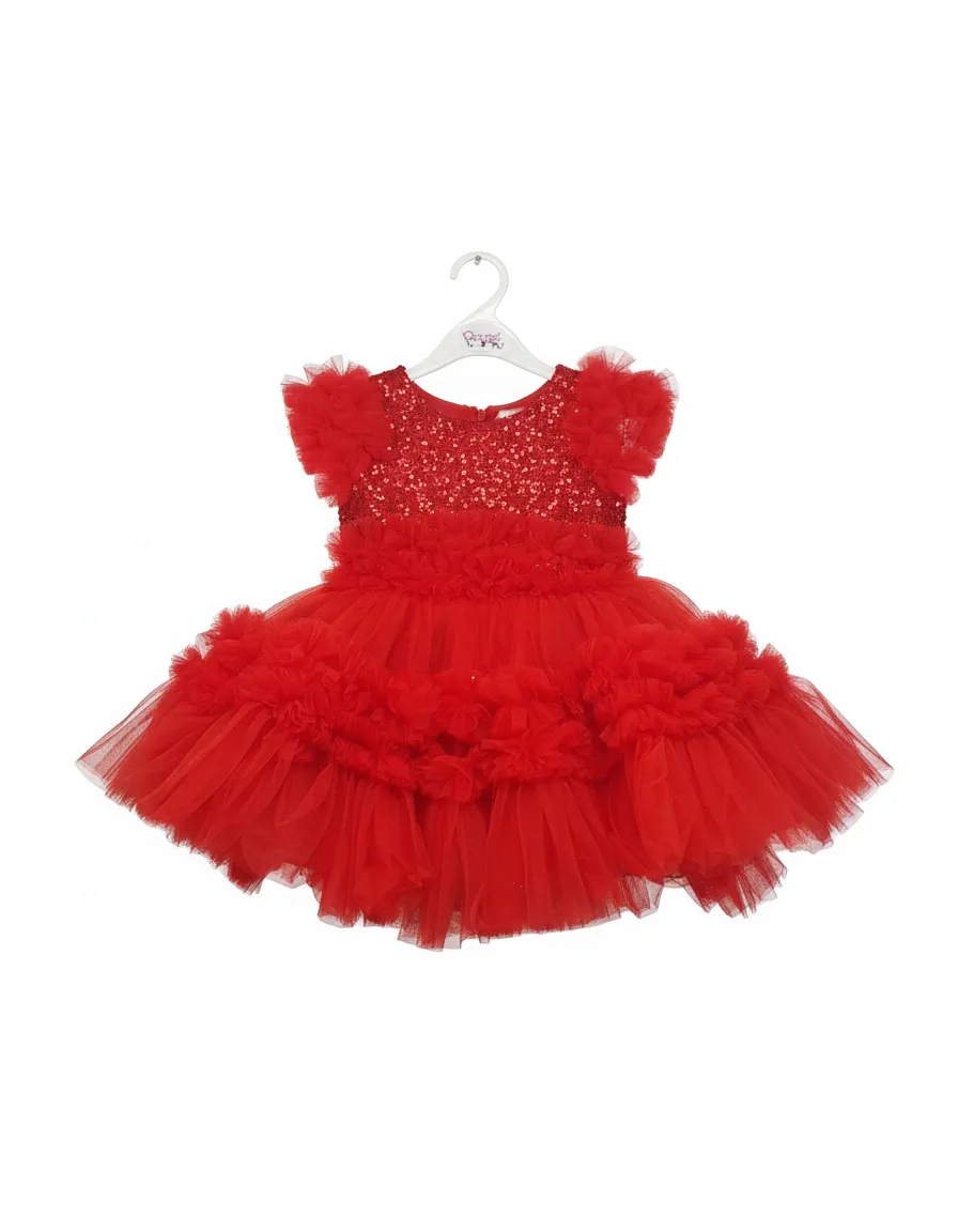 Party Wear Frock Red view 2
