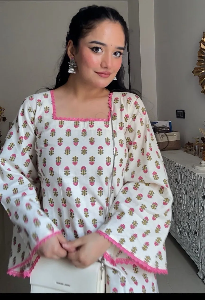 White Floral Kurti view 3