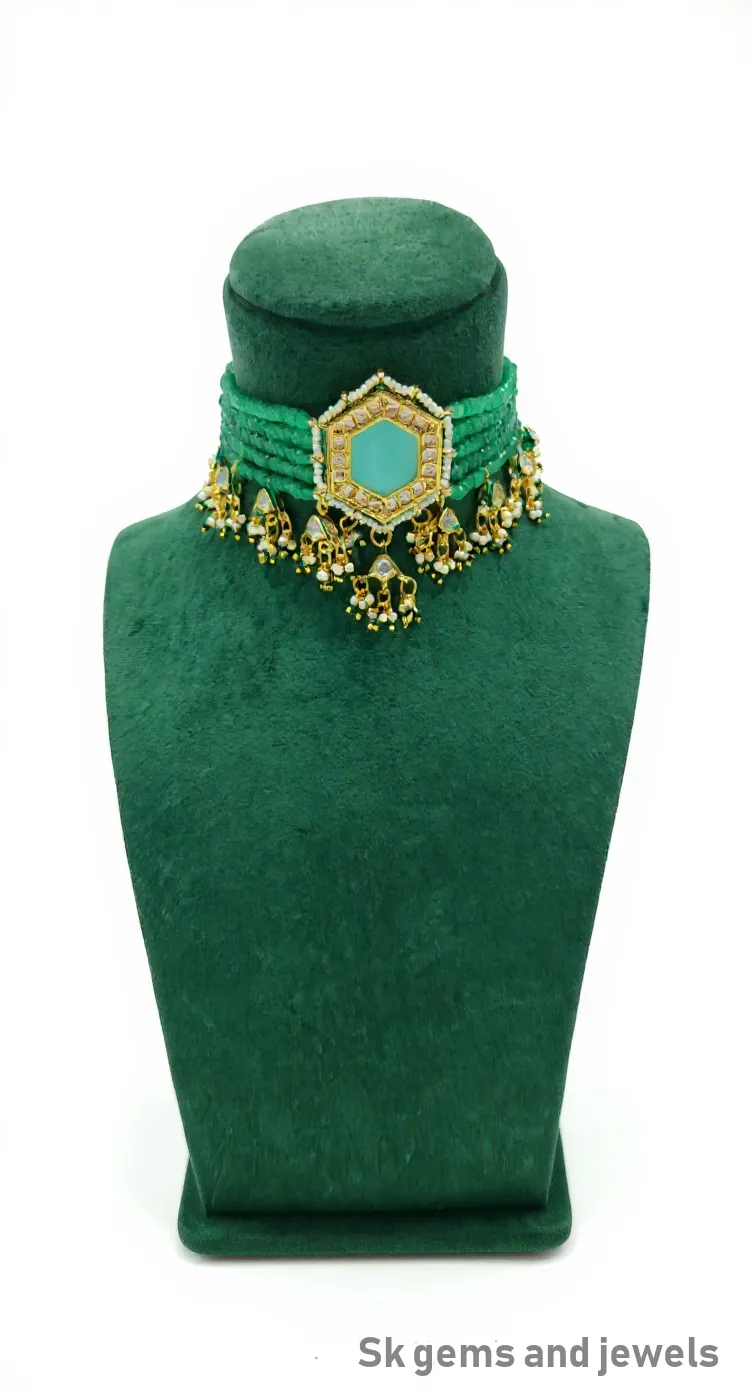 Green Beaded Choker Necklace view 2